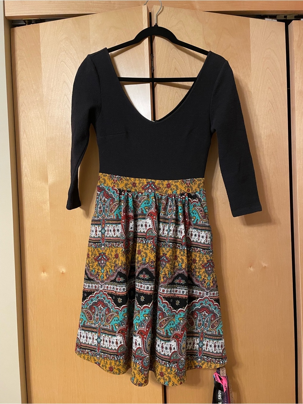 Anthropologie Maeve Black Bodice Paisley-Print Fit & Flare Dress